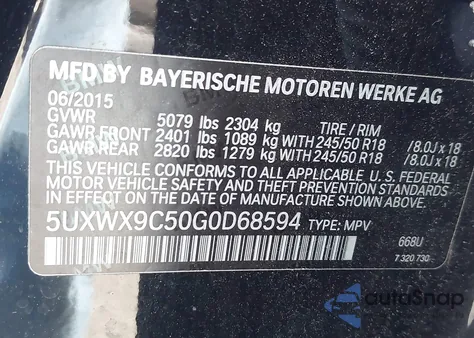 2016 BMW X3 xDrive28I from USA, damaged, VIN 5UXWX9C50G0D68594